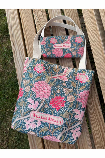 William Morris Kanvas Bez Çanta& Makyaj Çantası Yıkanabilir Metal Çıtçıtlı Cepli (2'li Set)