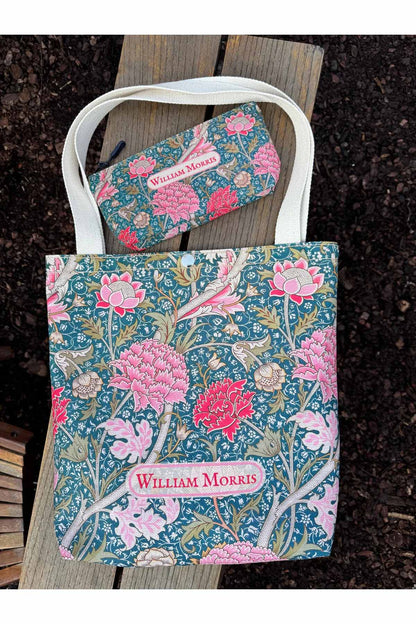 William Morris Kanvas Bez Çanta& Makyaj Çantası Yıkanabilir Metal Çıtçıtlı Cepli (2'li Set)