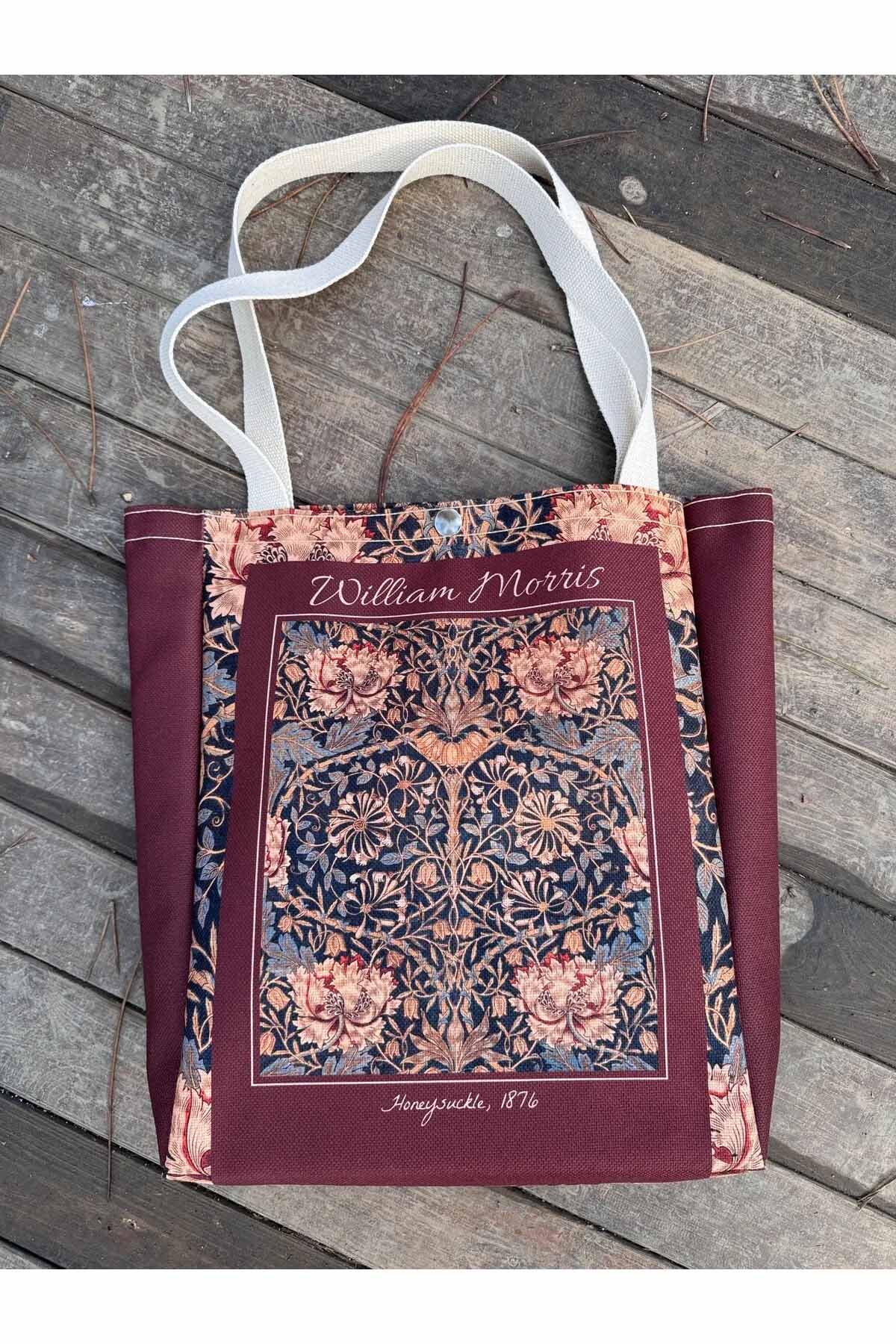 William Morris Kanvas Bez Çanta Yıkanabilir Metal Çıtçıtlı Cepli