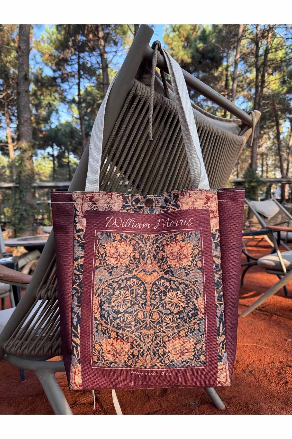 William Morris Kanvas Bez Çanta Yıkanabilir Metal Çıtçıtlı Cepli