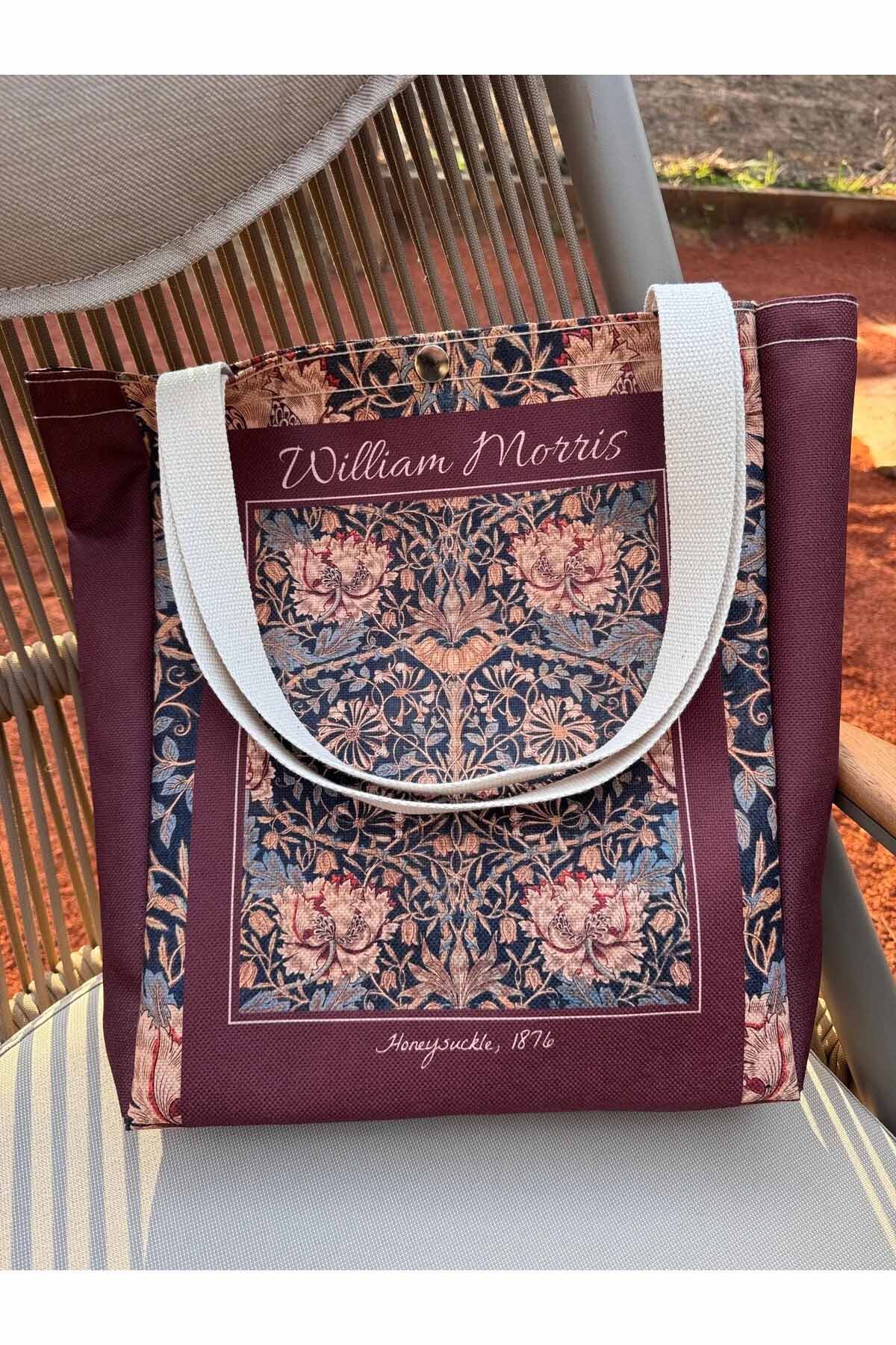 William Morris Kanvas Bez Çanta Yıkanabilir Metal Çıtçıtlı Cepli