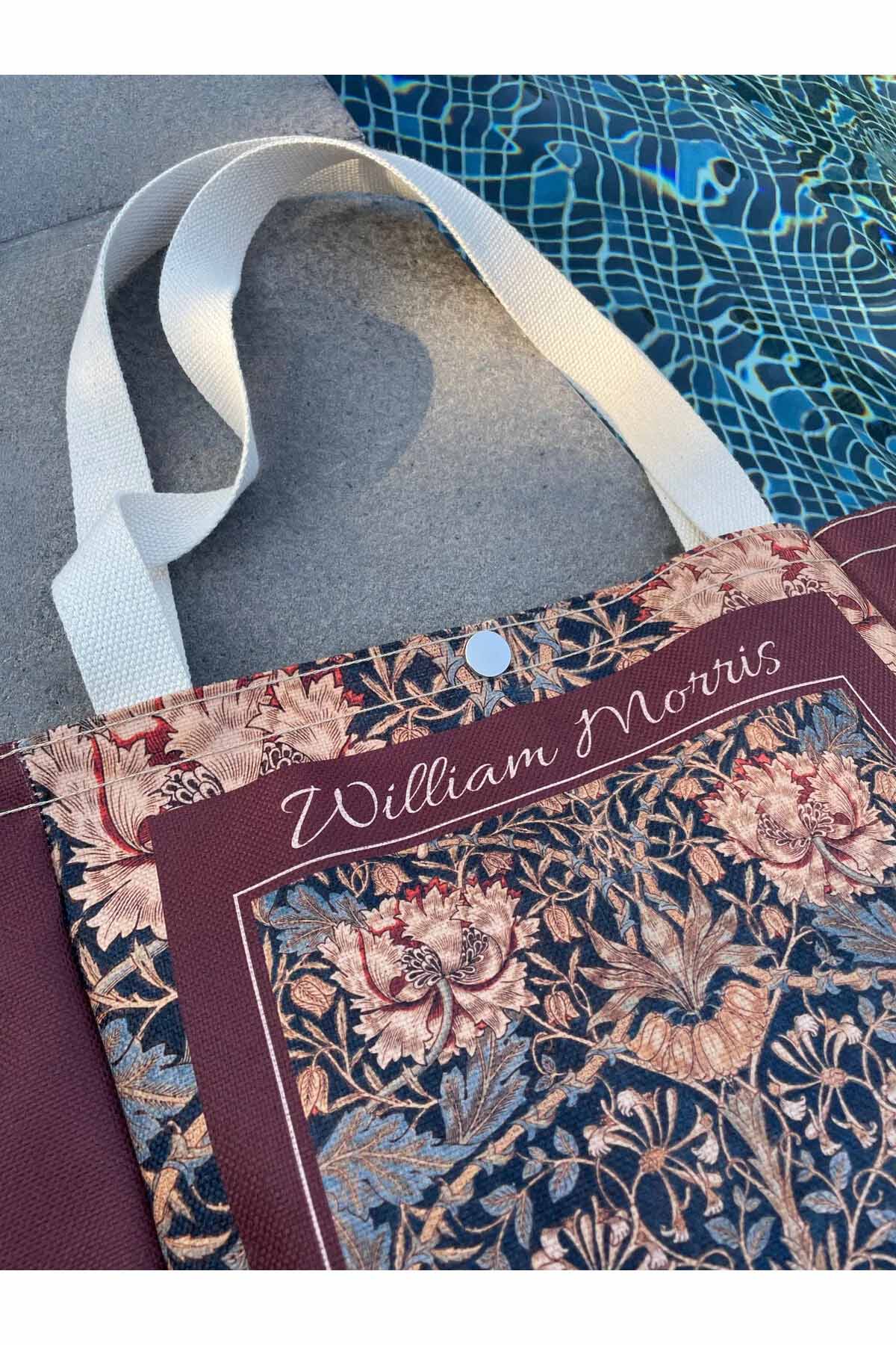 William Morris Kanvas Bez Çanta Yıkanabilir Metal Çıtçıtlı Cepli