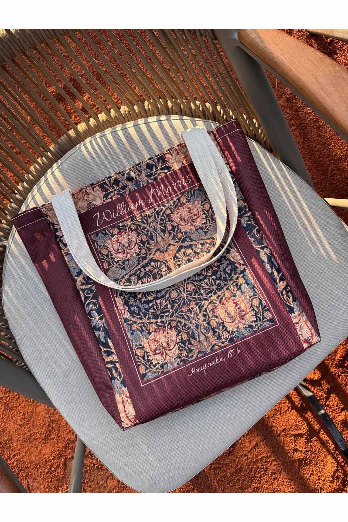 William Morris Kanvas Bez Çanta Yıkanabilir Metal Çıtçıtlı Cepli