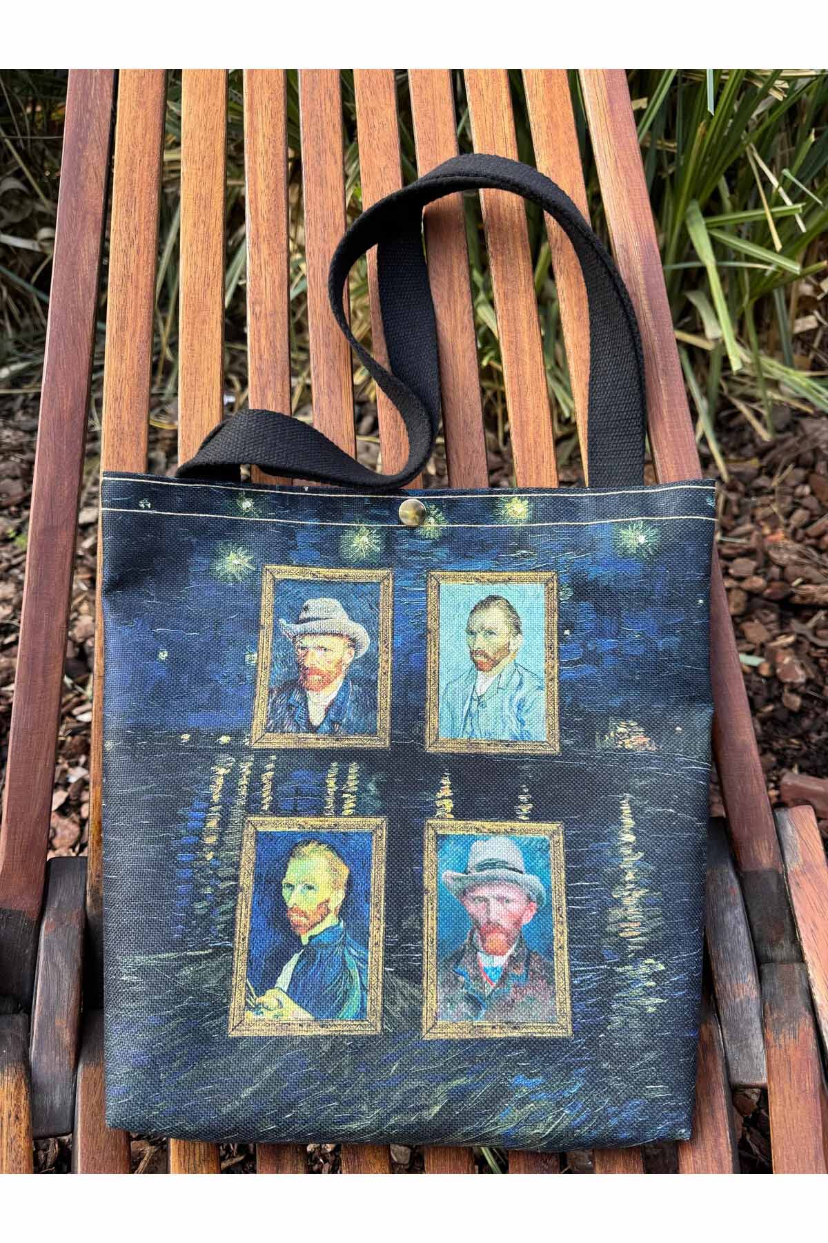 Vincent Van Gogh Kanvas Bez Çanta Yıkanabilir Metal Çıtçıtlı 35x38cm (KÜÇÜK BOY)