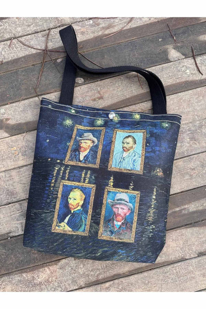 Vincent Van Gogh Kanvas Bez Çanta Yıkanabilir Metal Çıtçıtlı 35x38cm (KÜÇÜK BOY)