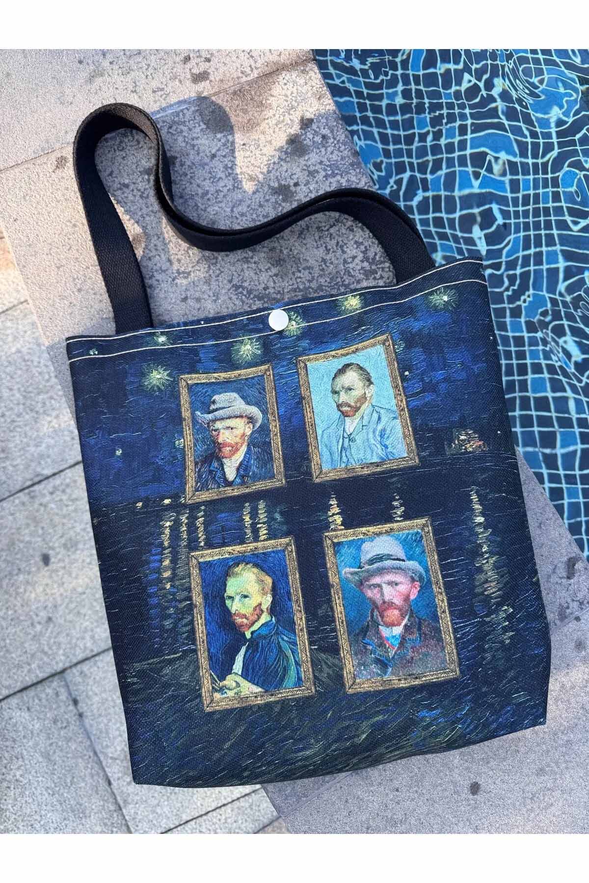 Vincent Van Gogh Kanvas Bez Çanta Yıkanabilir Metal Çıtçıtlı 35x38cm (KÜÇÜK BOY)