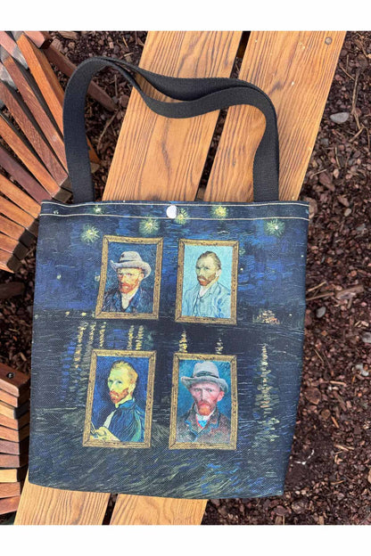 Vincent Van Gogh Kanvas Bez Çanta Yıkanabilir Metal Çıtçıtlı 35x38cm (KÜÇÜK BOY)