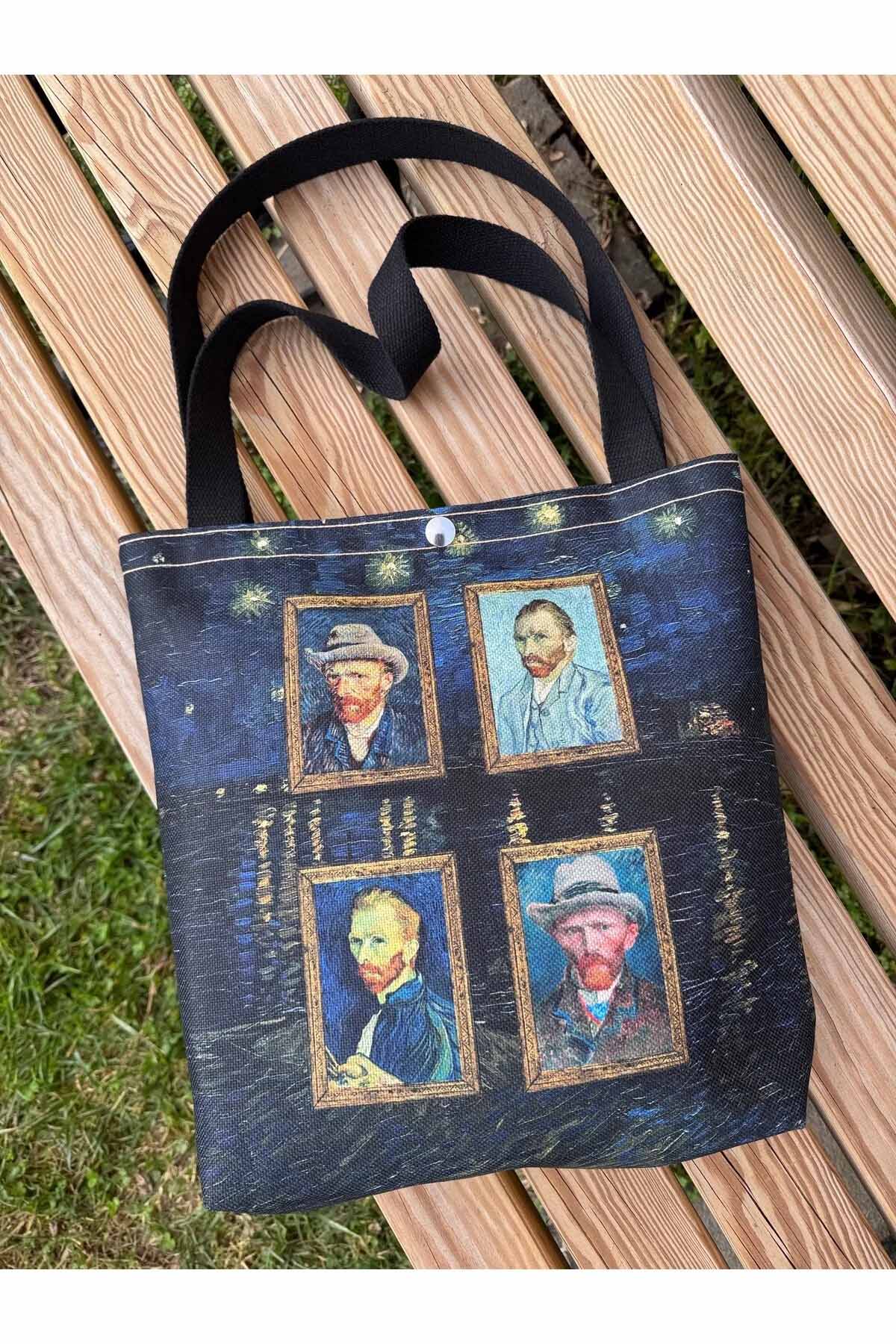 Vincent Van Gogh Kanvas Bez Çanta Yıkanabilir Metal Çıtçıtlı 35x38cm (KÜÇÜK BOY)