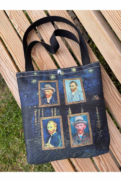 Vincent Van Gogh Kanvas Bez Çanta Yıkanabilir Metal Çıtçıtlı 35x38cm (KÜÇÜK BOY)