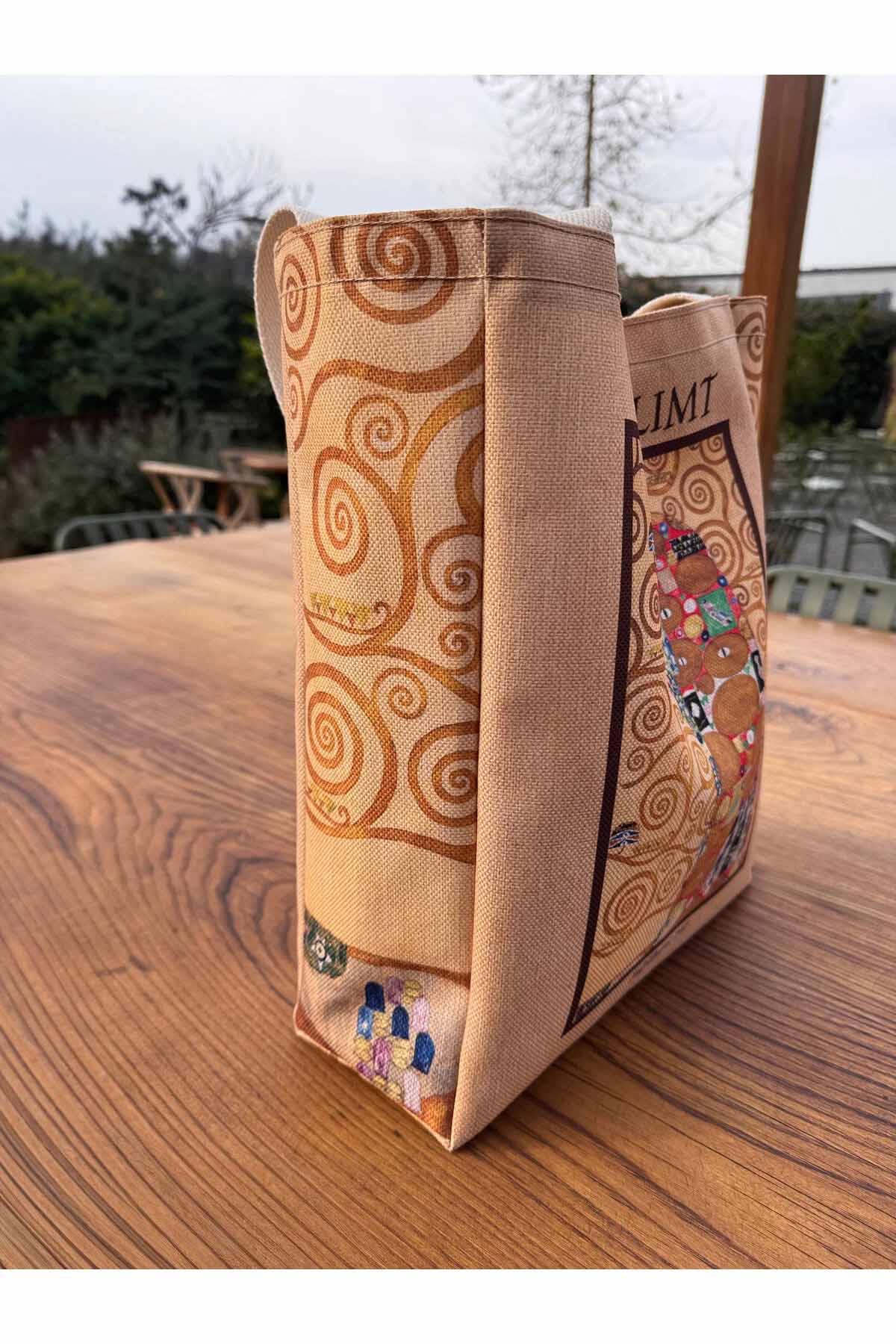 Gustav Klimt Kanvas Bez Çanta Yıkanabilir Metal Çıtçıtlı Cepli