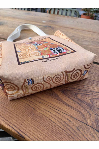 Gustav Klimt Kanvas Bez Çanta Yıkanabilir Metal Çıtçıtlı Cepli