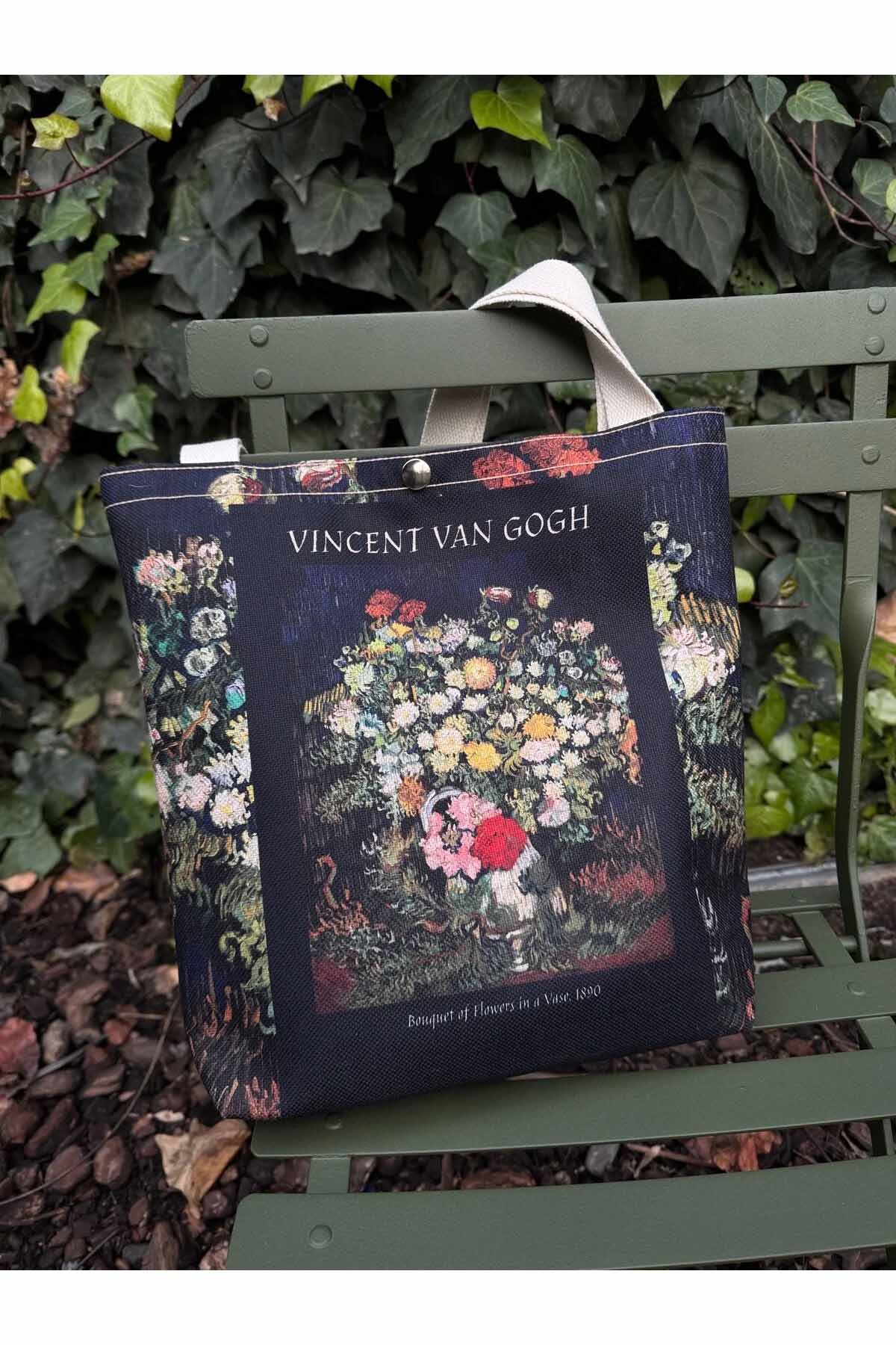 Vincent Van Gogh Kanvas Bez Çanta Yıkanabilir Metal Çıtçıtlı 35x38cm (KÜÇÜK BOY)