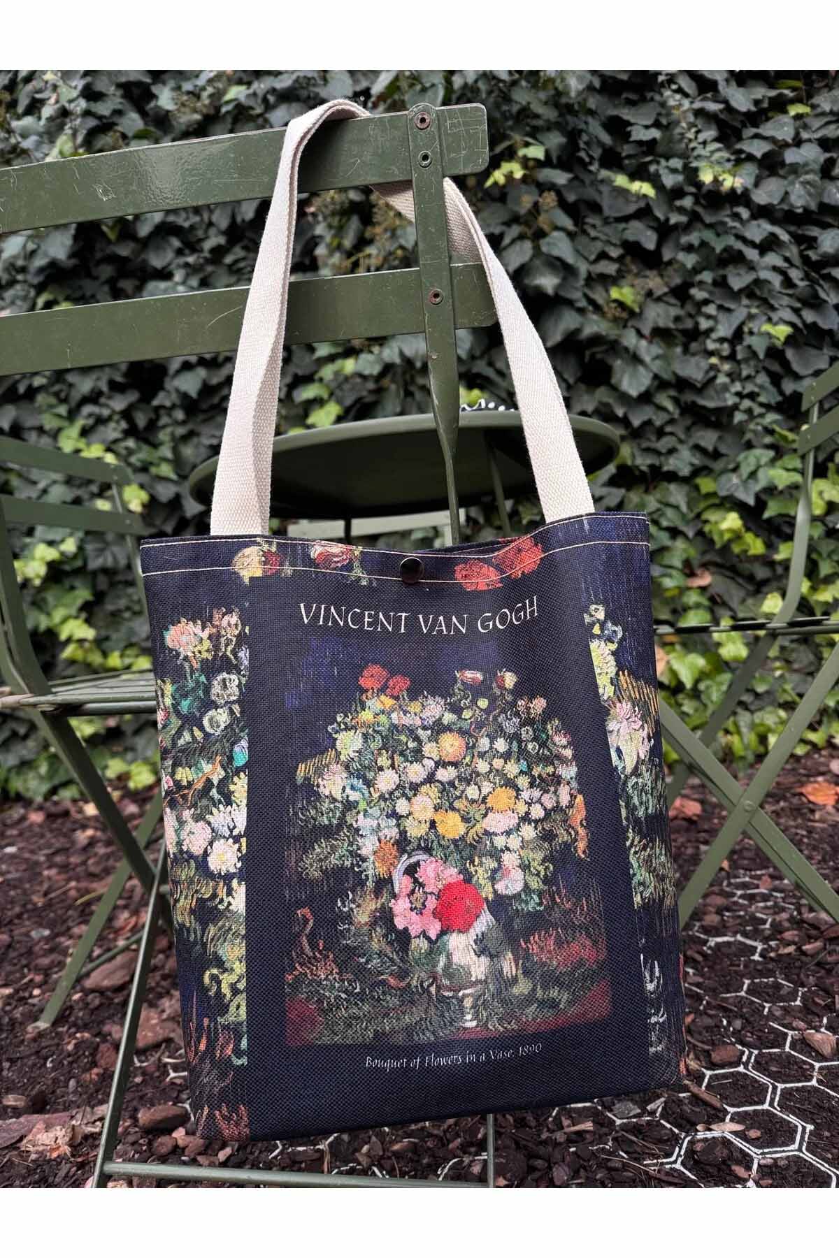 Vincent Van Gogh Kanvas Bez Çanta Yıkanabilir Metal Çıtçıtlı 35x38cm (KÜÇÜK BOY)