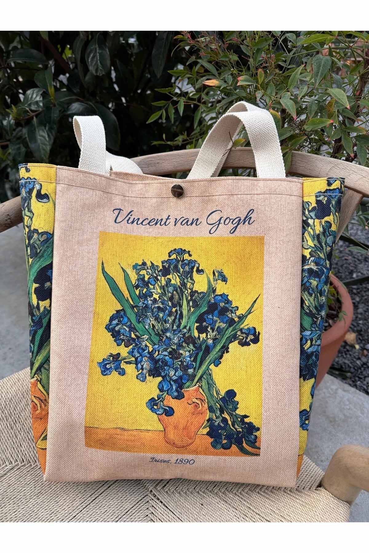 Vincent Van Gogh Kanvas Bez Çanta Yıkanabilir Metal Çıtçıtlı Cepli