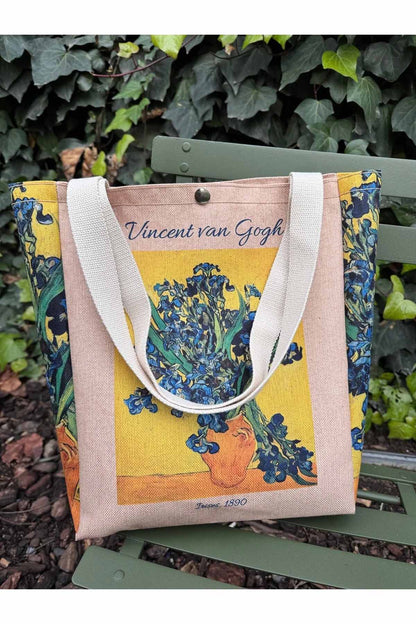 Vincent Van Gogh Kanvas Bez Çanta Yıkanabilir Metal Çıtçıtlı Cepli