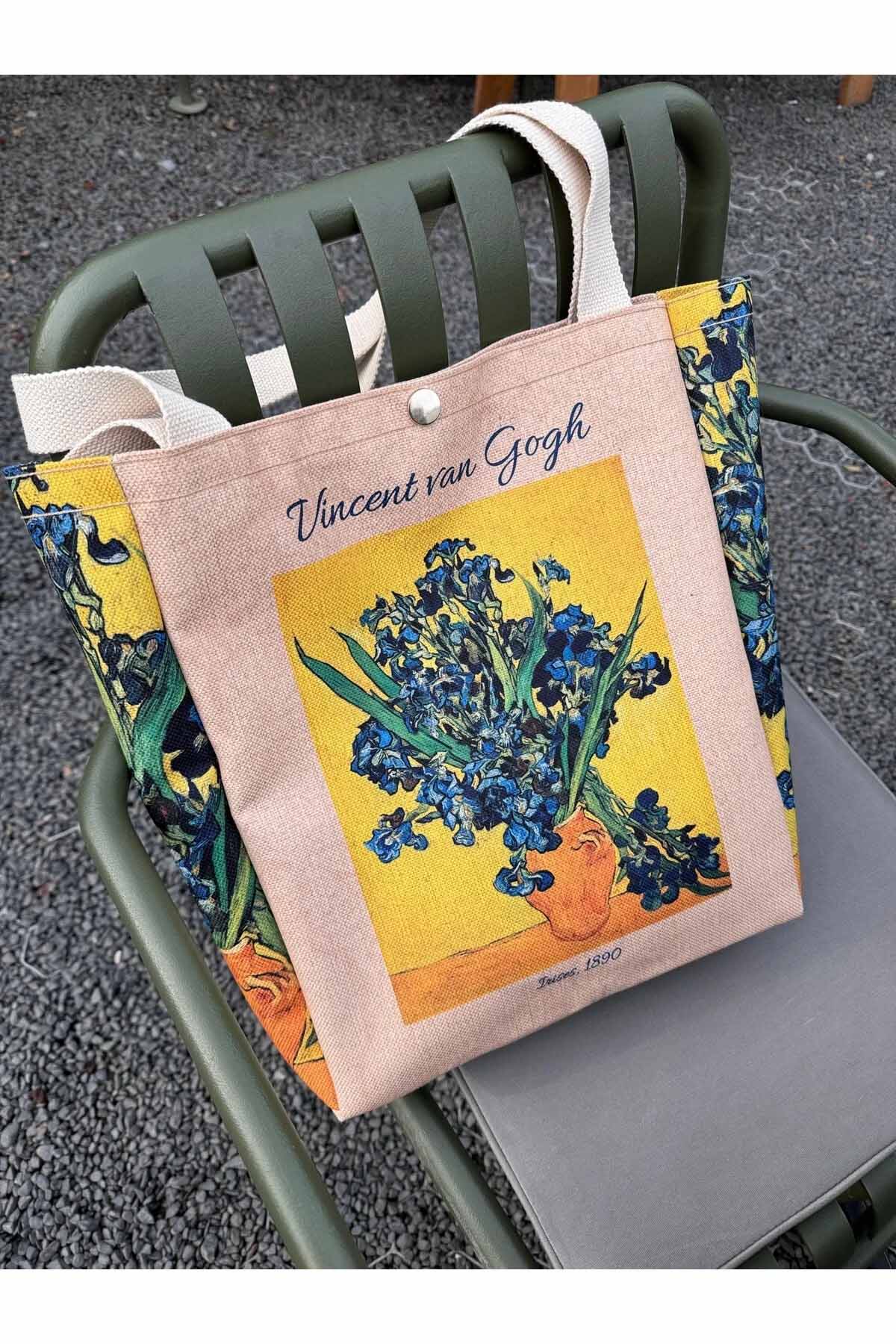 Vincent Van Gogh Kanvas Bez Çanta Yıkanabilir Metal Çıtçıtlı Cepli