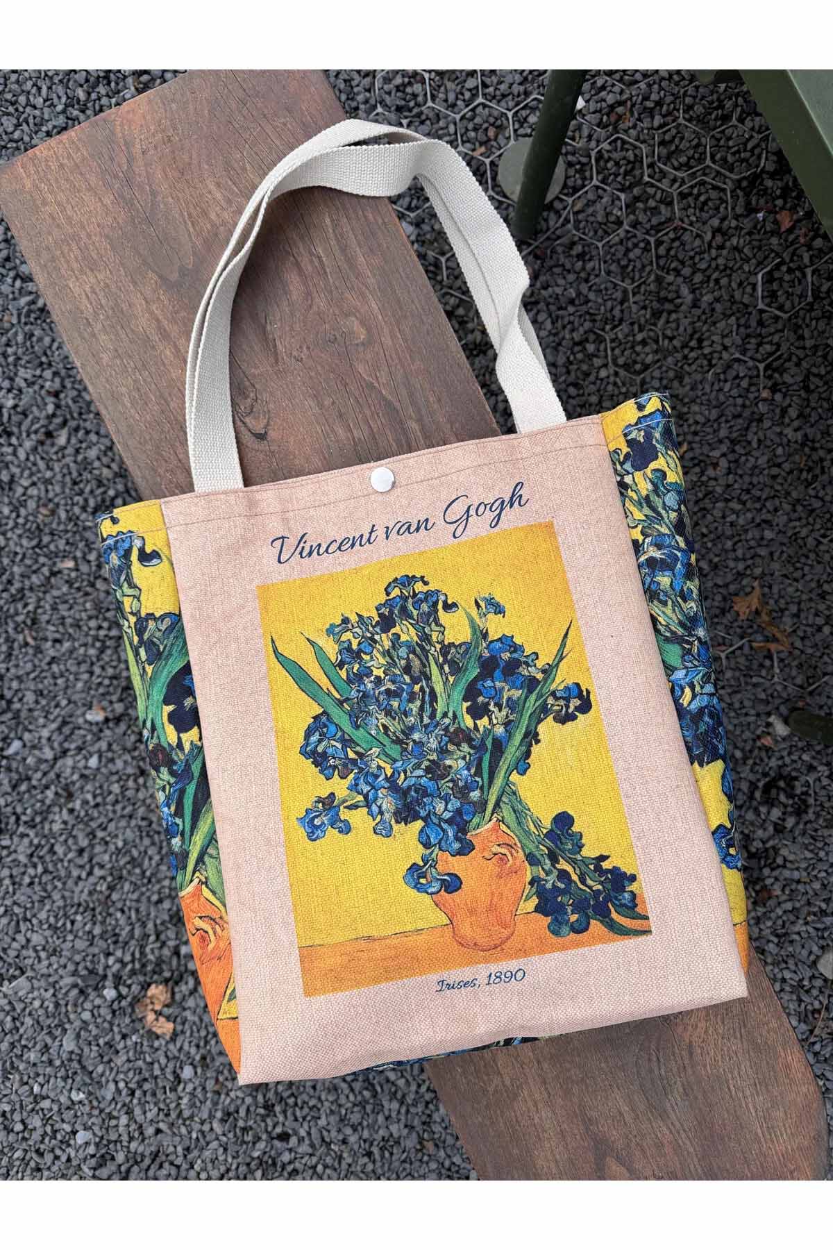 Vincent Van Gogh Kanvas Bez Çanta Yıkanabilir Metal Çıtçıtlı Cepli