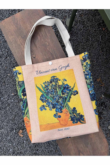Vincent Van Gogh Kanvas Bez Çanta Yıkanabilir Metal Çıtçıtlı Cepli