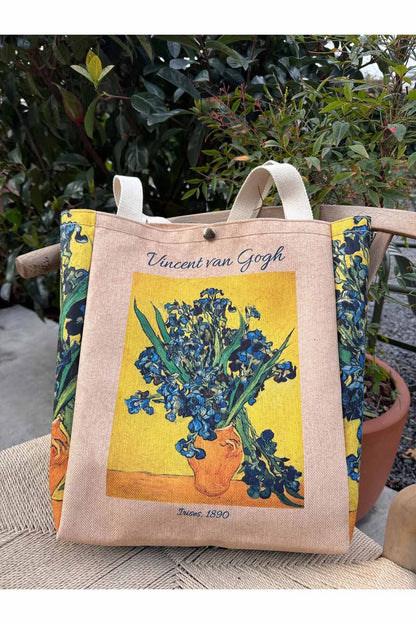 Vincent Van Gogh Kanvas Bez Çanta Yıkanabilir Metal Çıtçıtlı Cepli