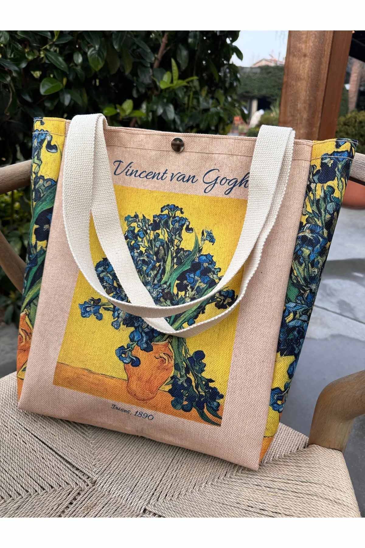 Vincent Van Gogh Kanvas Bez Çanta Yıkanabilir Metal Çıtçıtlı Cepli
