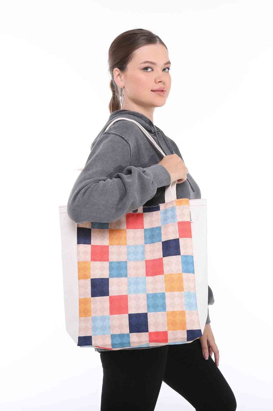 Renkli Kareli Kanvas Bez Çanta