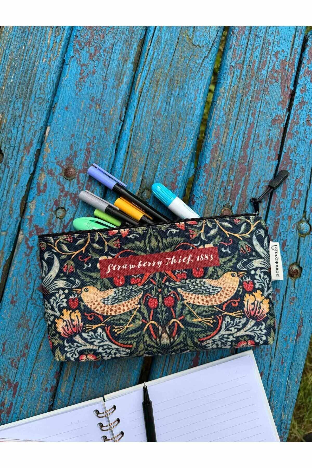 William Morris büyük boy kalemlik yıkanabilir 22x12 ölçülerinde körüklü makyaj çantası ve kalem kutu