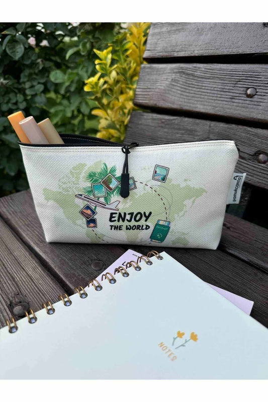 Travel büyük boy kalemlik yıkanabilir 22x12 ölçülerinde körüklü makyaj çantası ve kalem kutu
