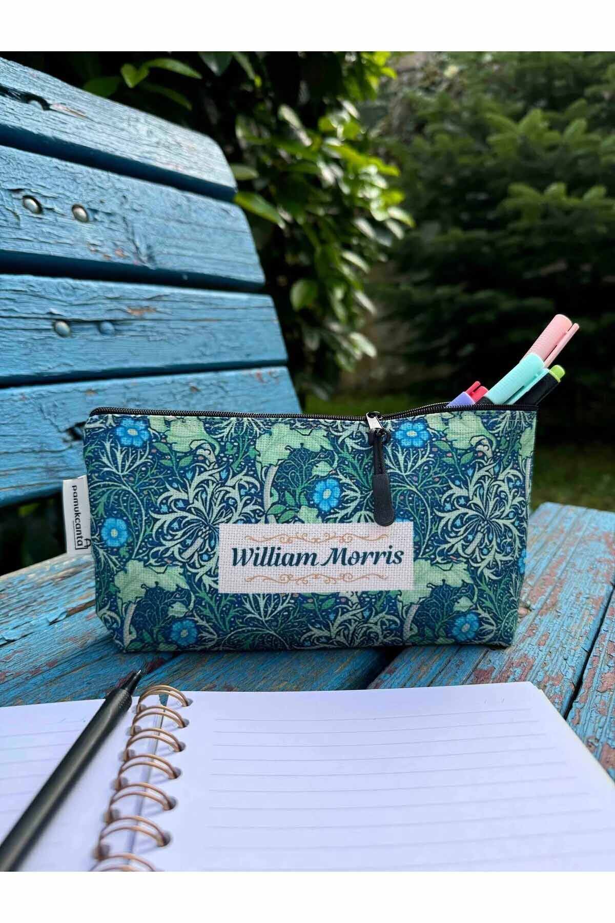 William Morris büyük boy kalemlik yıkanabilir 22x12 ölçülerinde körüklü makyaj çantası ve kalem kutu