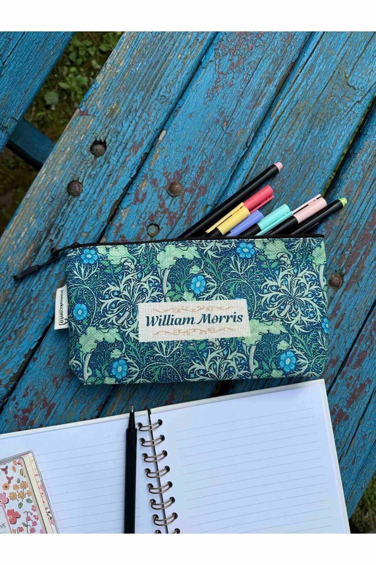 William Morris büyük boy kalemlik yıkanabilir 22x12 ölçülerinde körüklü makyaj çantası ve kalem kutu