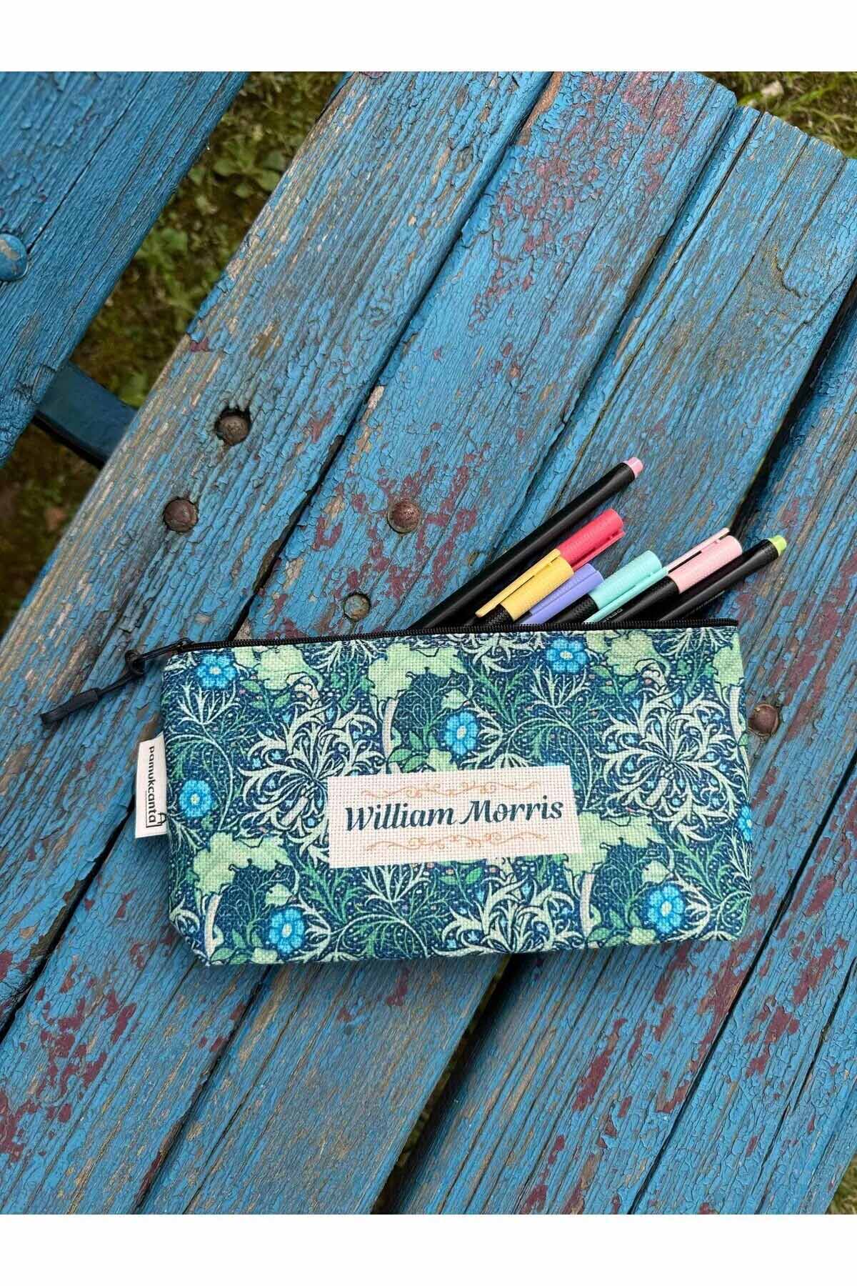 William Morris büyük boy kalemlik yıkanabilir 22x12 ölçülerinde körüklü makyaj çantası ve kalem kutu