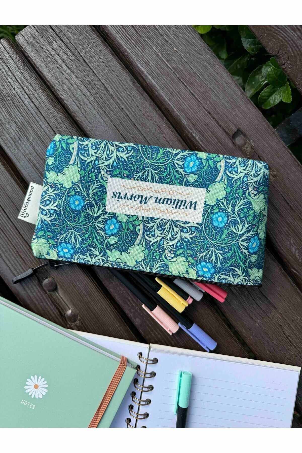 William Morris büyük boy kalemlik yıkanabilir 22x12 ölçülerinde körüklü makyaj çantası ve kalem kutu