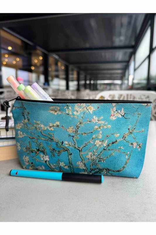 Vincent Van Gogh Badem Ağacı Bez Kalemlik, Makyaj Çantası 22x12 Ölçülerinde