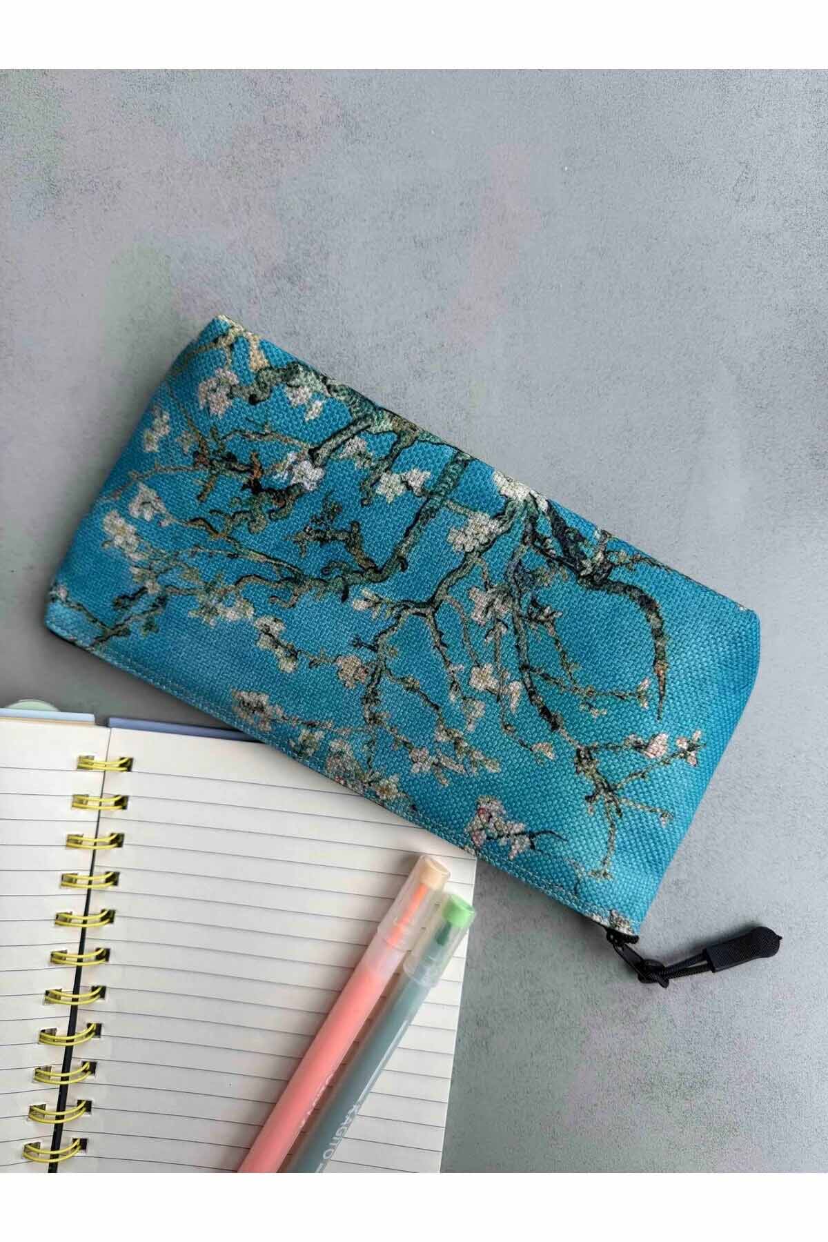 Vincent Van Gogh Badem Ağacı Bez Kalemlik, Makyaj Çantası 22x12 Ölçülerinde