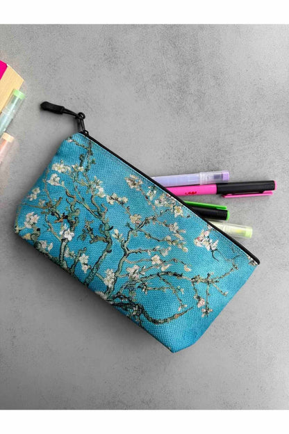 Vincent Van Gogh Badem Ağacı Bez Kalemlik, Makyaj Çantası 22x12 Ölçülerinde