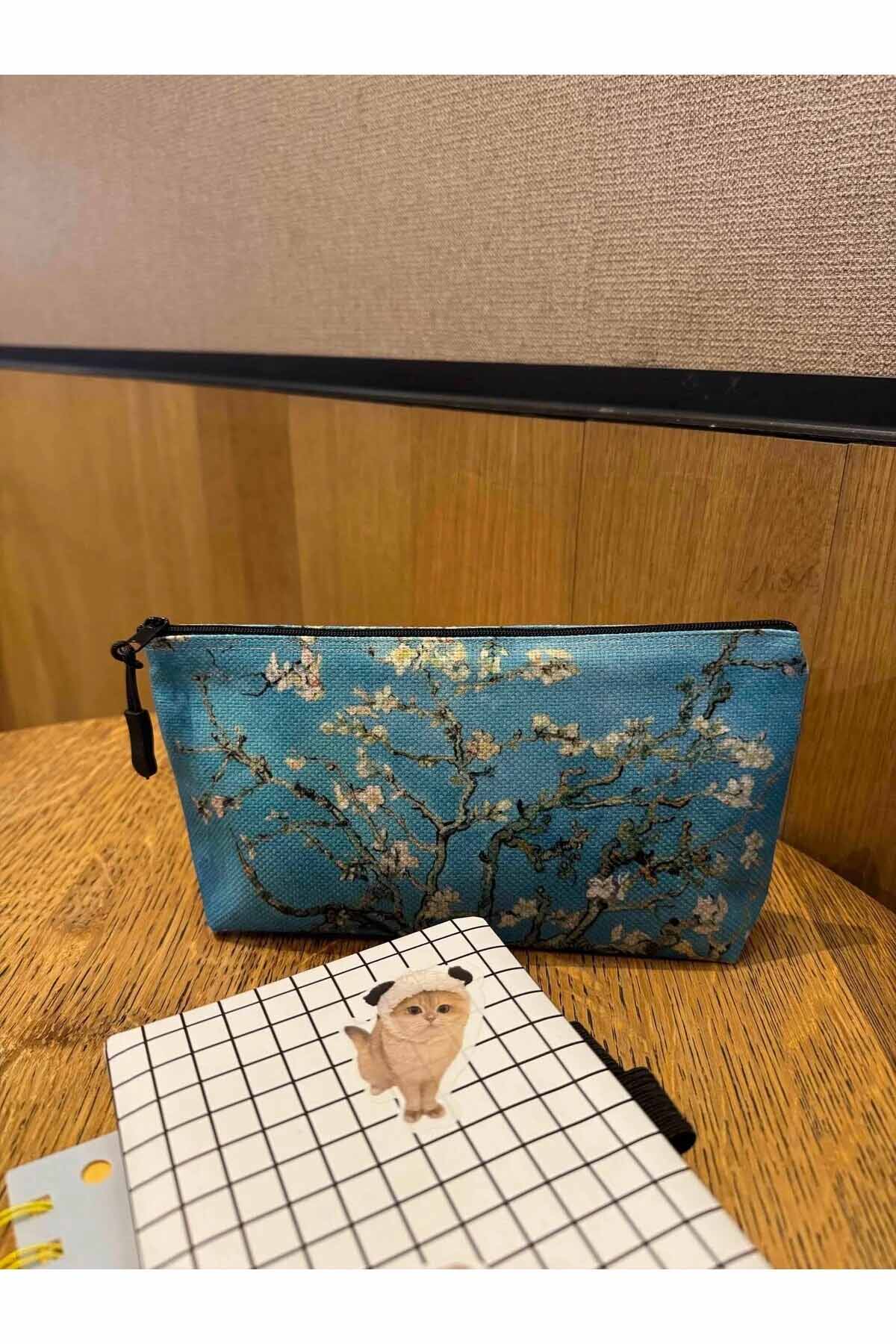 Vincent Van Gogh Badem Ağacı Bez Kalemlik, Makyaj Çantası 22x12 Ölçülerinde