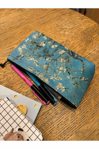 Vincent Van Gogh Badem Ağacı Bez Kalemlik, Makyaj Çantası 22x12 Ölçülerinde