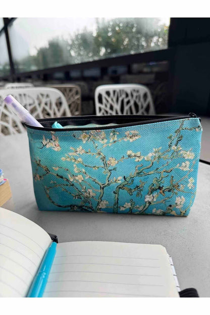 Vincent Van Gogh Badem Ağacı Bez Kalemlik, Makyaj Çantası 22x12 Ölçülerinde