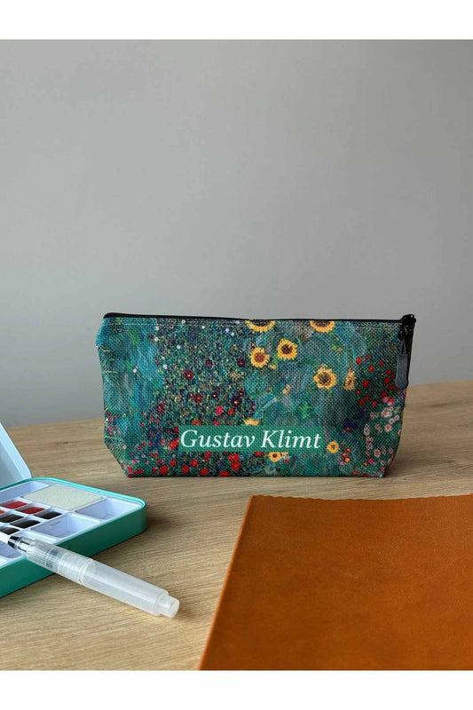 Gustav Klimt Kalemlik Yıkanabilir 22x12 Ölçülerinde Körüklü Makyaj Çantası