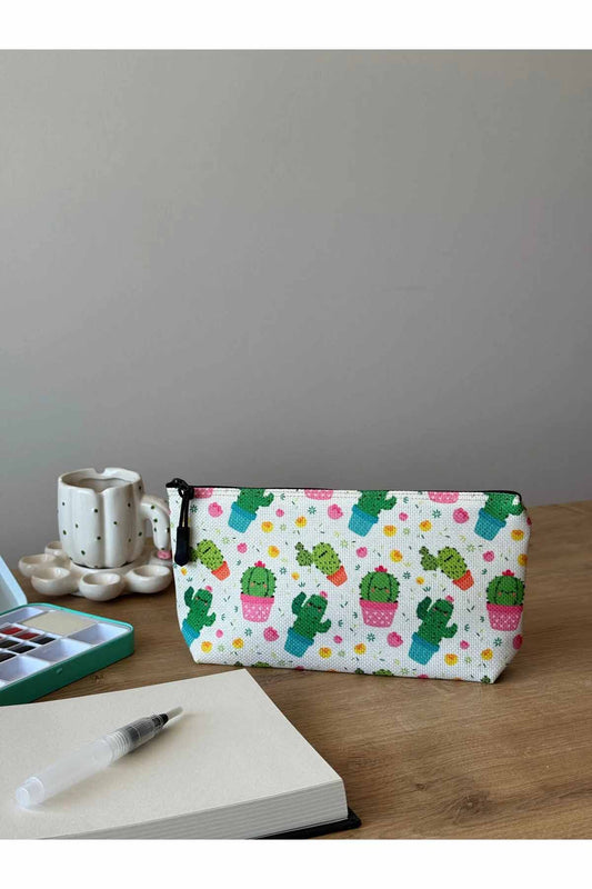 Kaktüs Kalemlik Yıkanabilir 22x12 Ölçülerinde Körüklü Makyaj Çantası