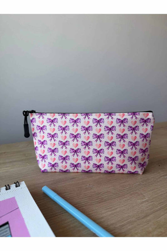 Kurdele Desenli Kalemlik Yıkanabilir 22x12 Ölçülerinde Körüklü Makyaj Çantası