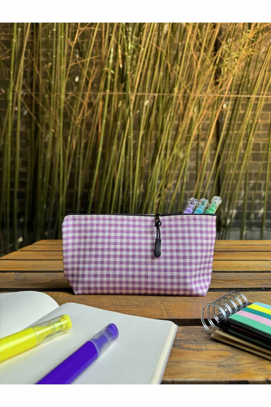 Mor Pötikare Kalemlik Yıkanabilir 22x12 Ölçülerinde Körüklü Makyaj Çantası