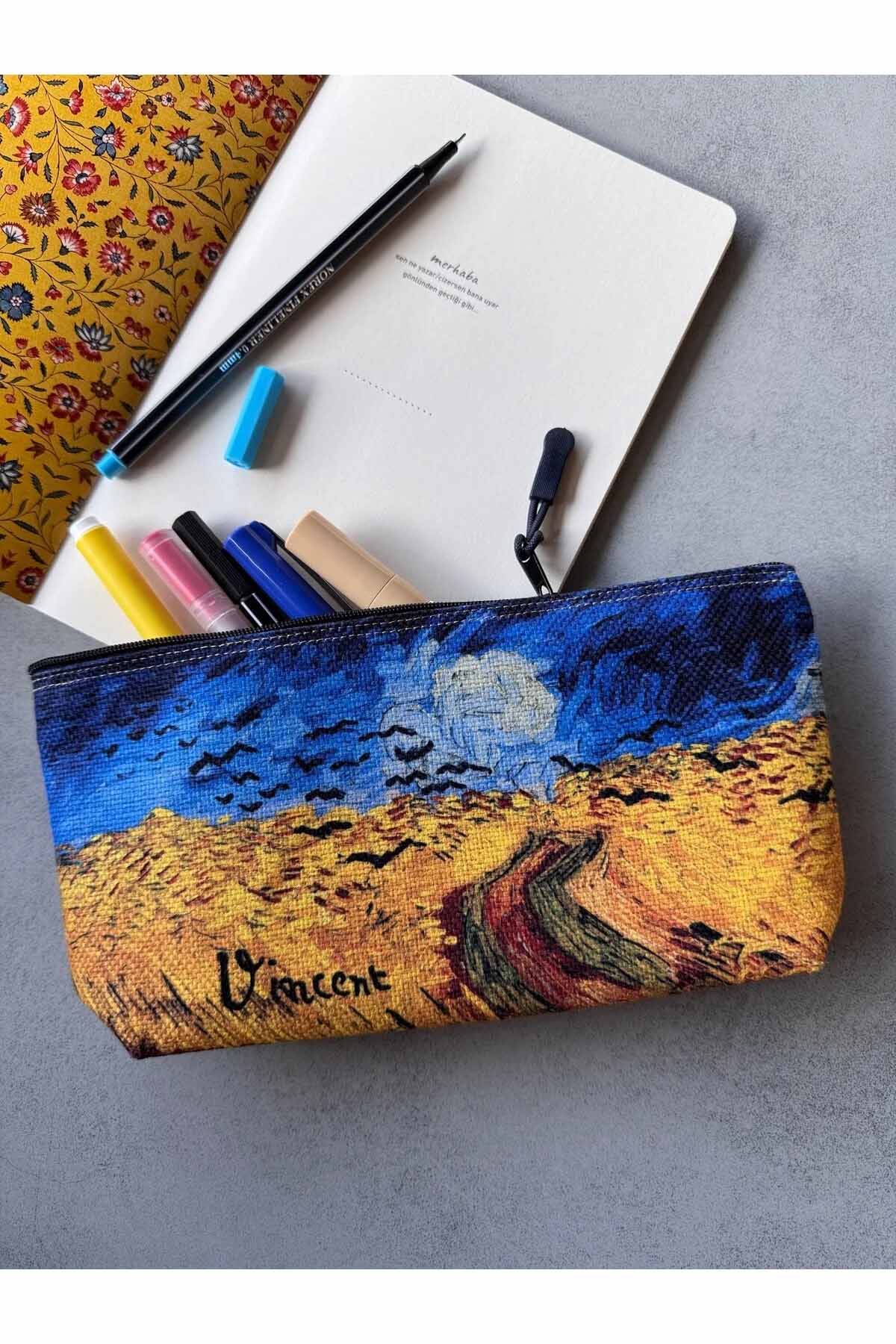 Vincent Van Gogh Kalemlik Yıkanabilir 22x12 Ölçülerinde Körüklü Makyaj Çantası
