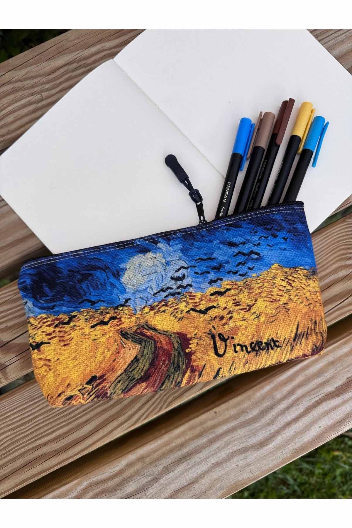 Vincent Van Gogh Kalemlik Yıkanabilir 22x12 Ölçülerinde Körüklü Makyaj Çantası