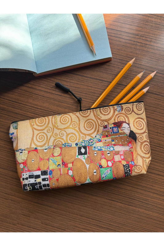 Gustav Klimt Kalemlik Yıkanabilir 22x12 Ölçülerinde Körüklü Makyaj Çantası
