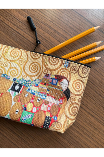 Gustav Klimt Kalemlik Yıkanabilir 22x12 Ölçülerinde Körüklü Makyaj Çantası