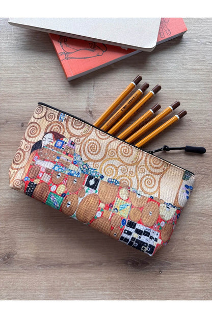 Gustav Klimt Kalemlik Yıkanabilir 22x12 Ölçülerinde Körüklü Makyaj Çantası