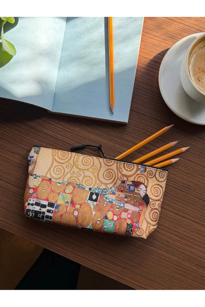 Gustav Klimt Kalemlik Yıkanabilir 22x12 Ölçülerinde Körüklü Makyaj Çantası