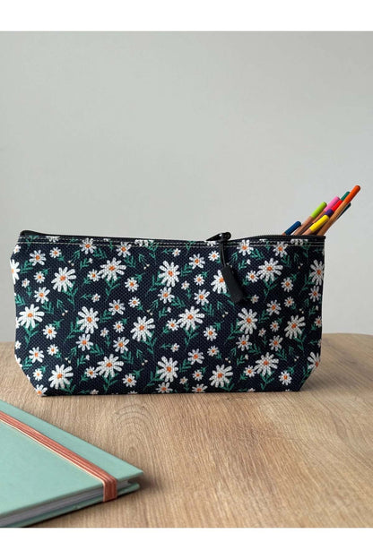 Papatya Desenli Kalemlik Yıkanabilir 22x12 Ölçülerinde Körüklü Makyaj Çantası