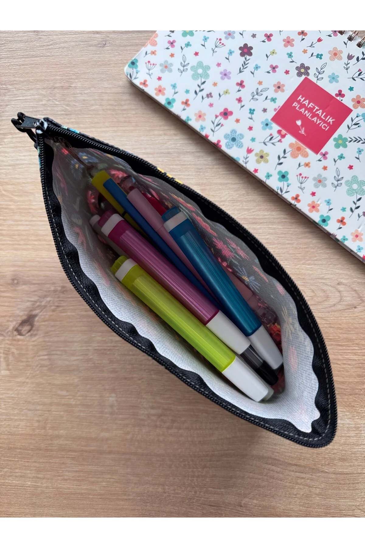 Çiçek Desenli Kalemlik Yıkanabilir 22x12 Ölçülerinde Körüklü Makyaj Çantası