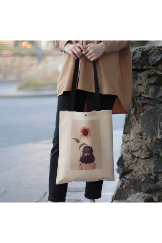 Ayçiçeği Ve Kız Bez Çanta